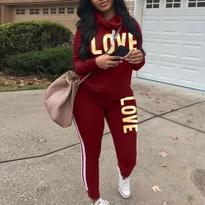 Letter Print Heap Neck Top & Pants Set