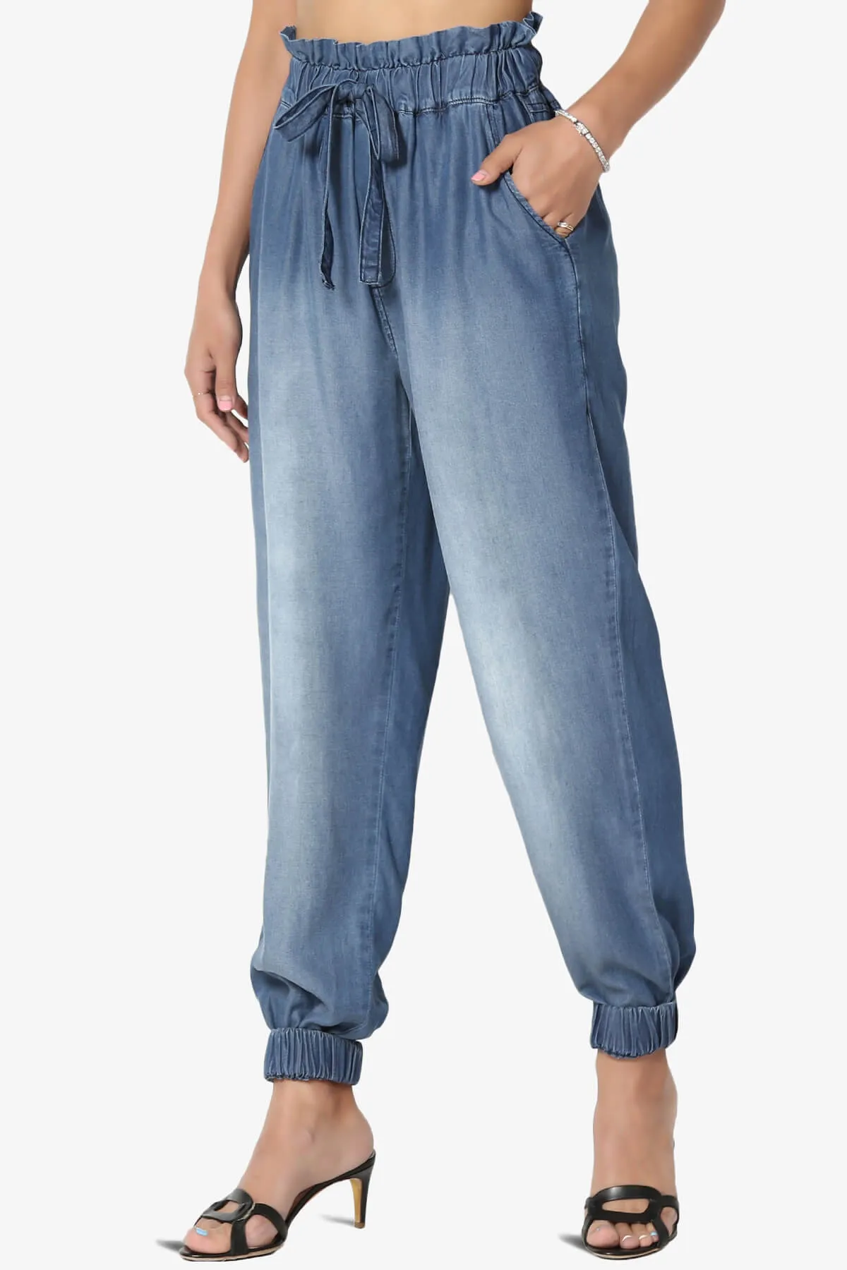Lilah High Waist Chambray Jogger Pants