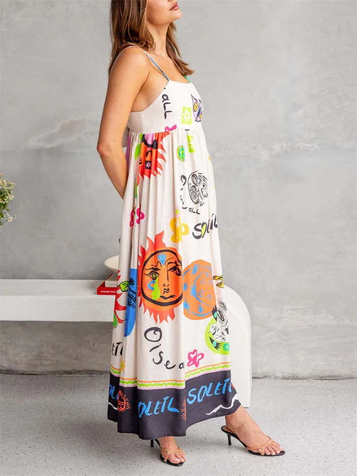 Lovely Cartoon Printed Women's Back Tie-up Dress