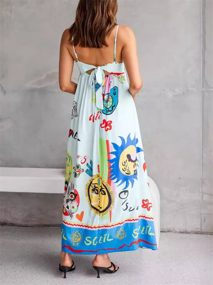 Lovely Cartoon Printed Women's Back Tie-up Dress