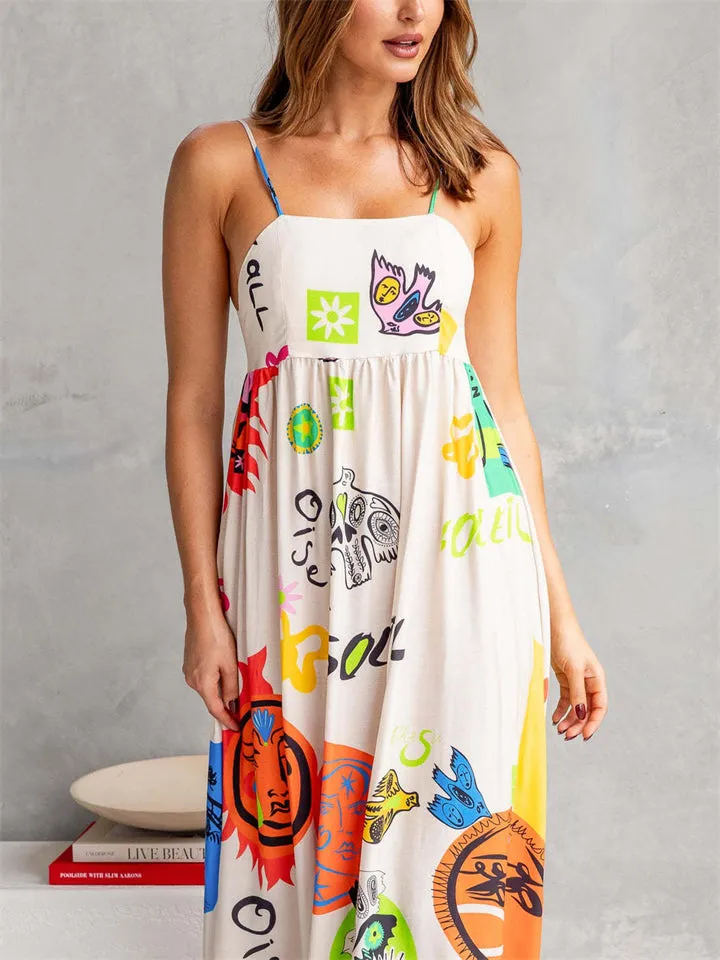 Lovely Cartoon Printed Women's Back Tie-up Dress