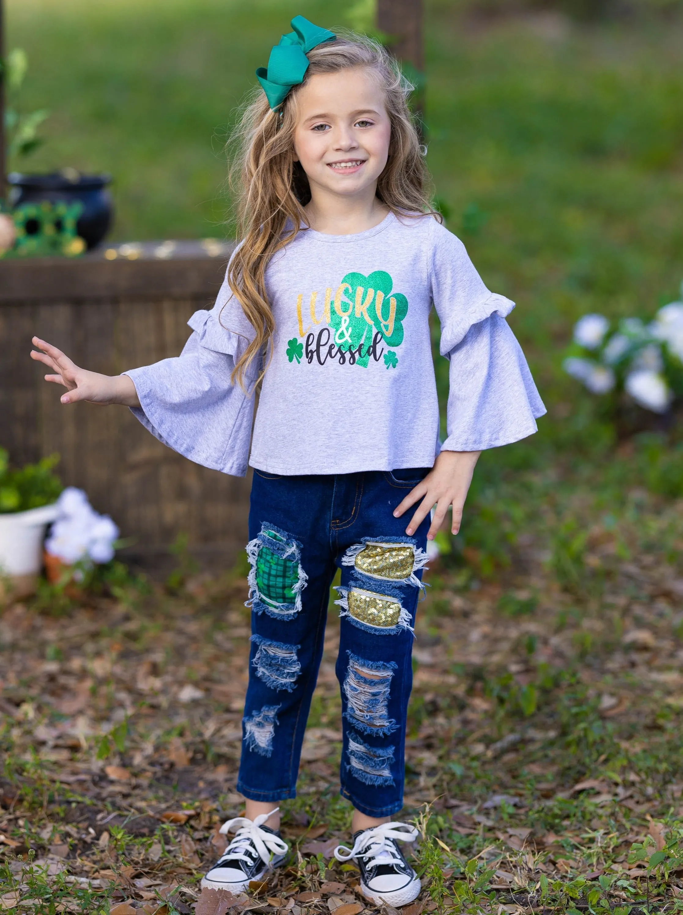 Lucky and Blessed Patched Jeans Set