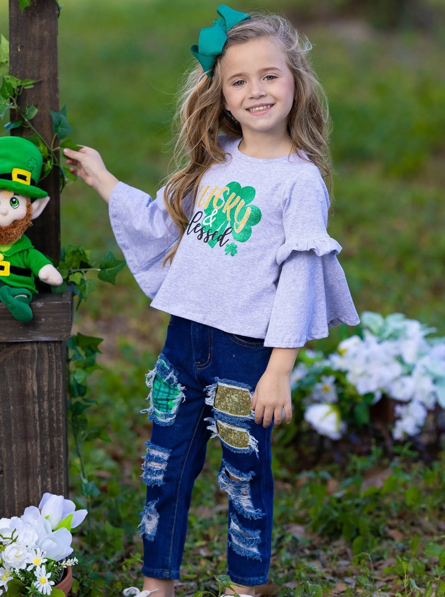 Lucky and Blessed Patched Jeans Set