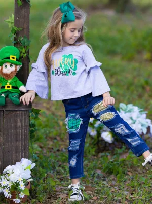 Lucky and Blessed Patched Jeans Set