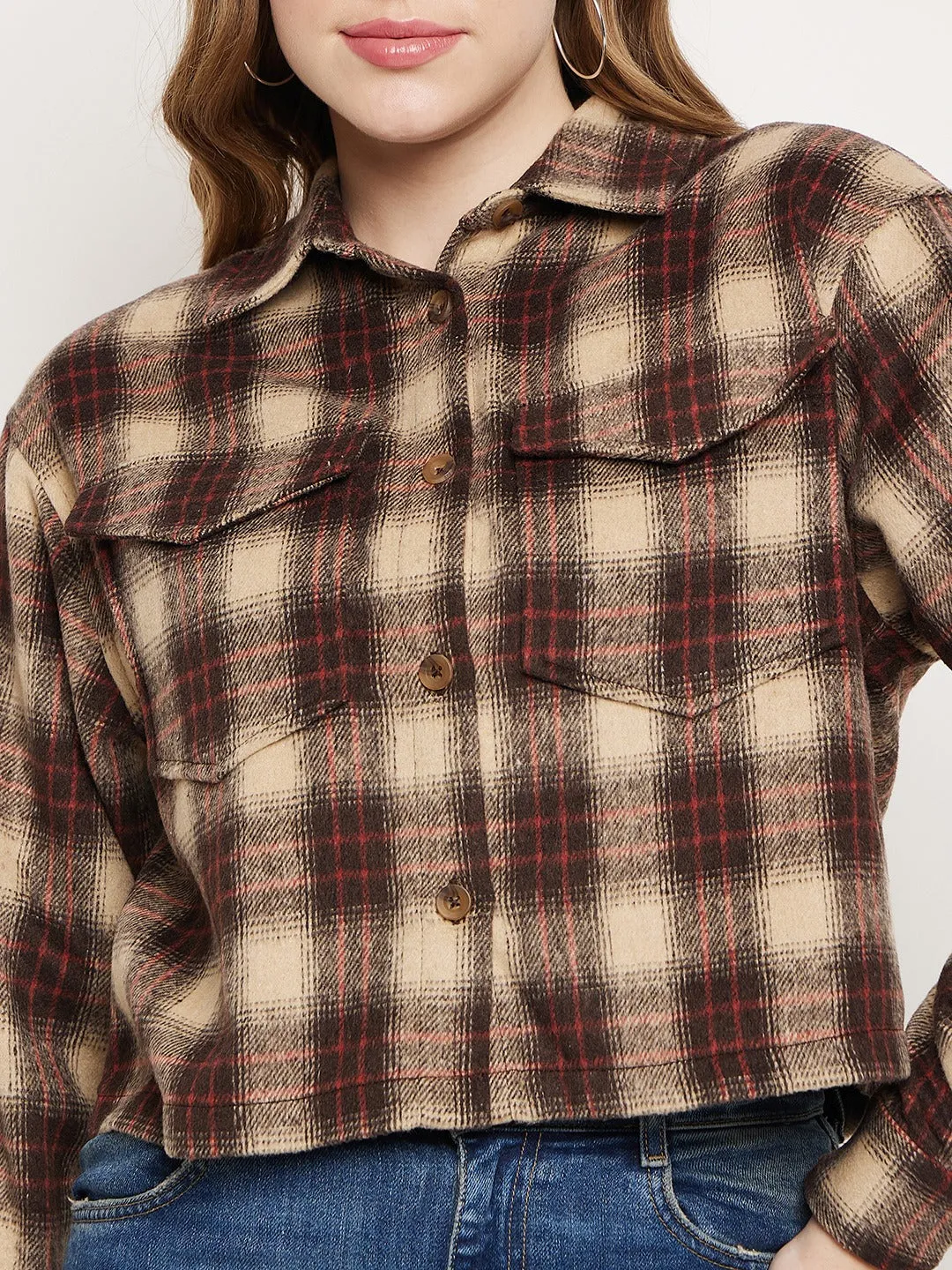 Madame Brown Plaid Crop Shacket