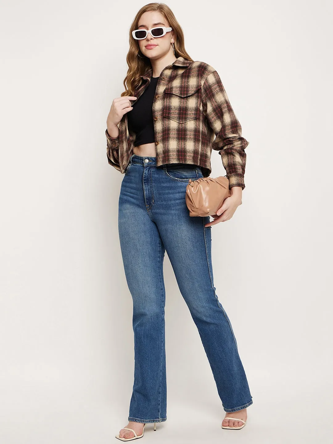 Madame Brown Plaid Crop Shacket