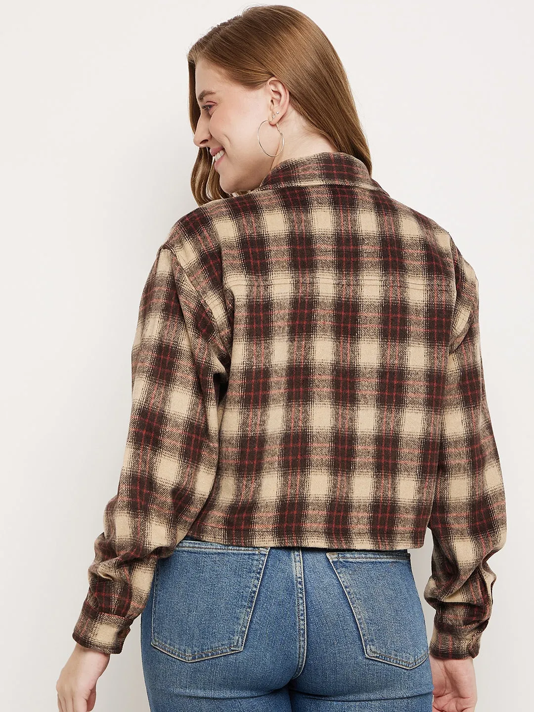 Madame Brown Plaid Crop Shacket