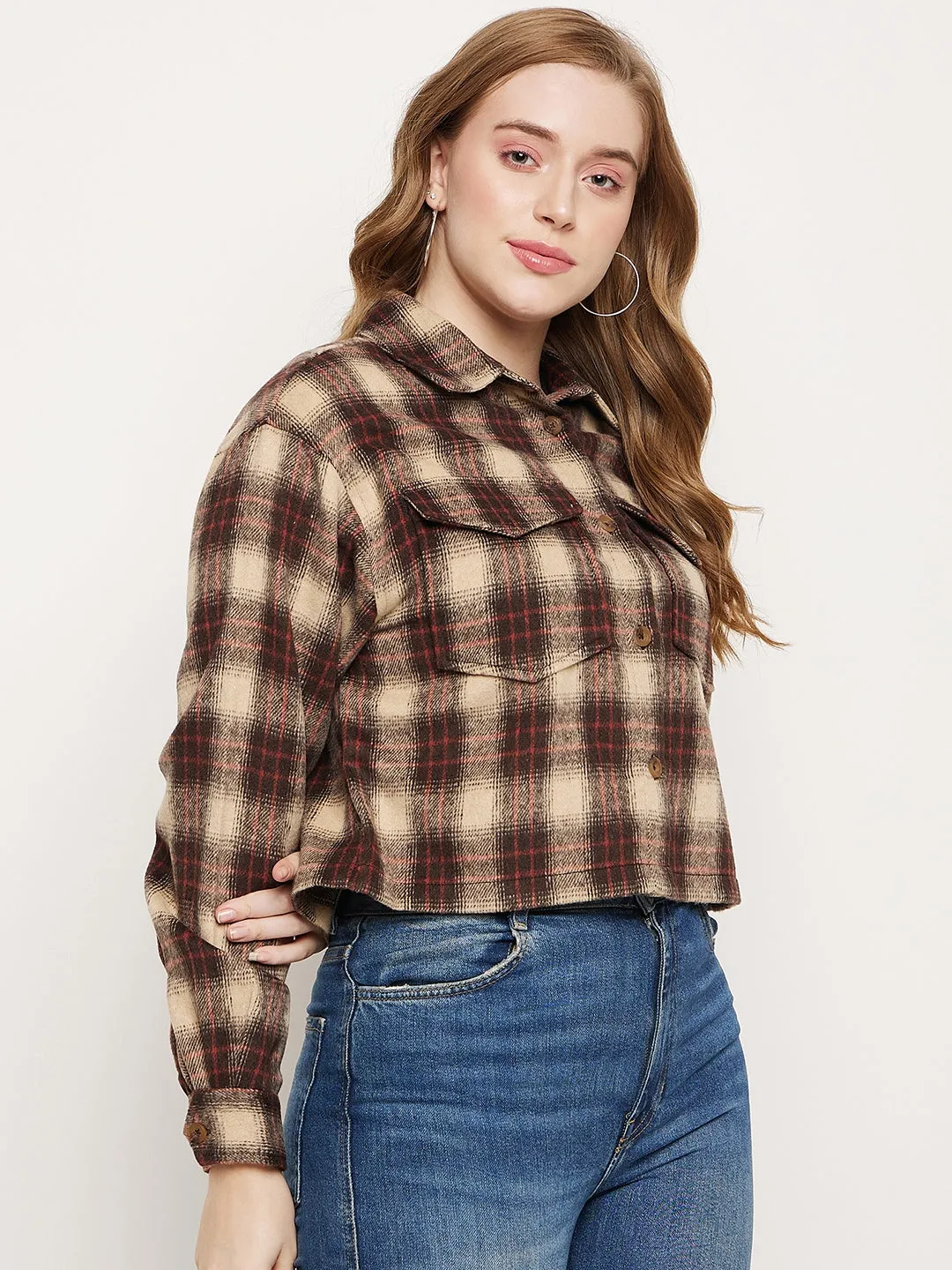 Madame Brown Plaid Crop Shacket