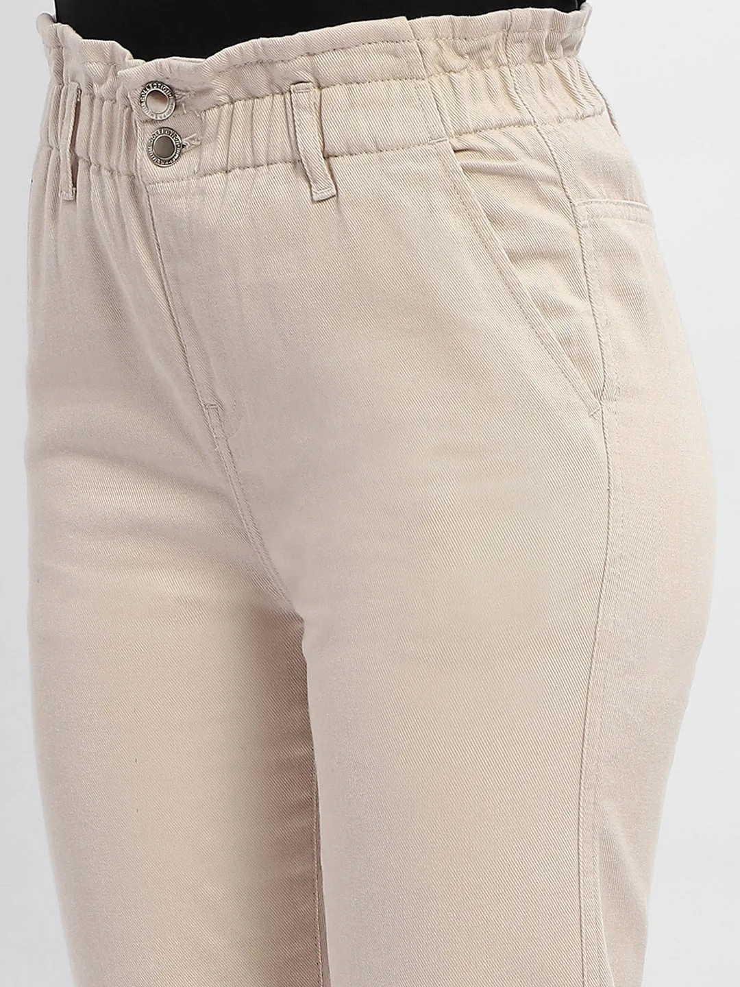 Madame Ruched Waistband White Trousers