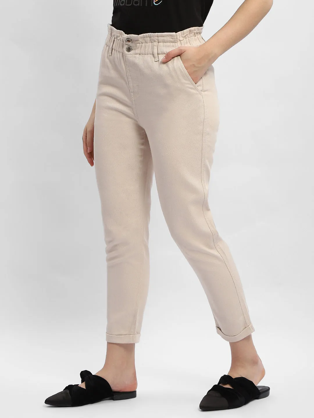 Madame Ruched Waistband White Trousers