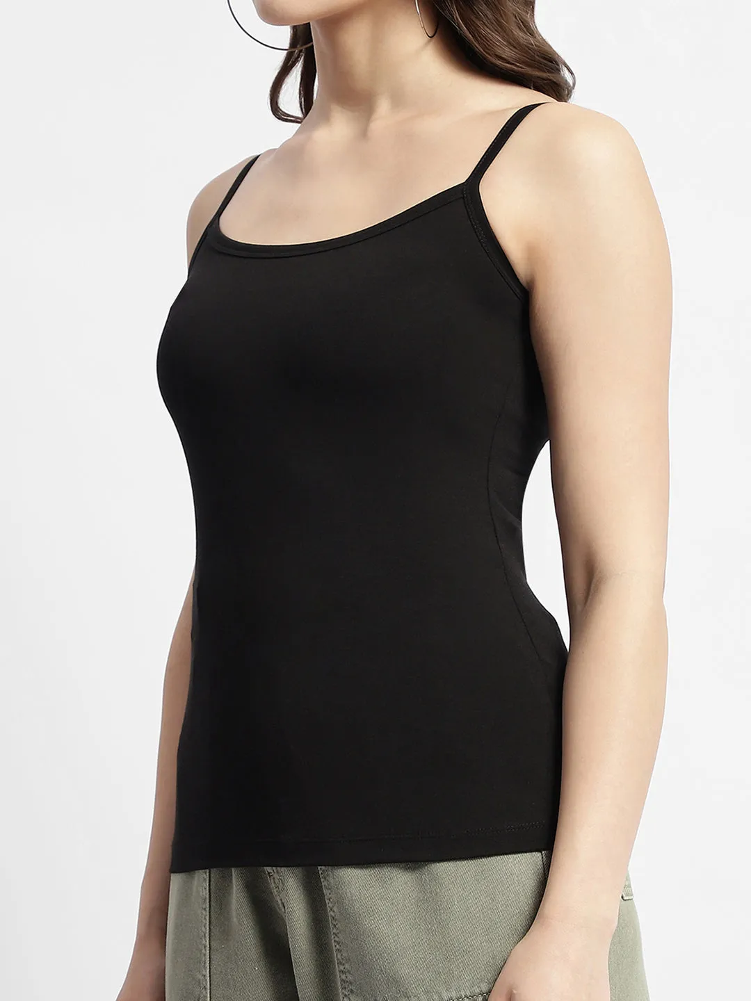 Madame Solid Cotton Blend Black Spaghetti