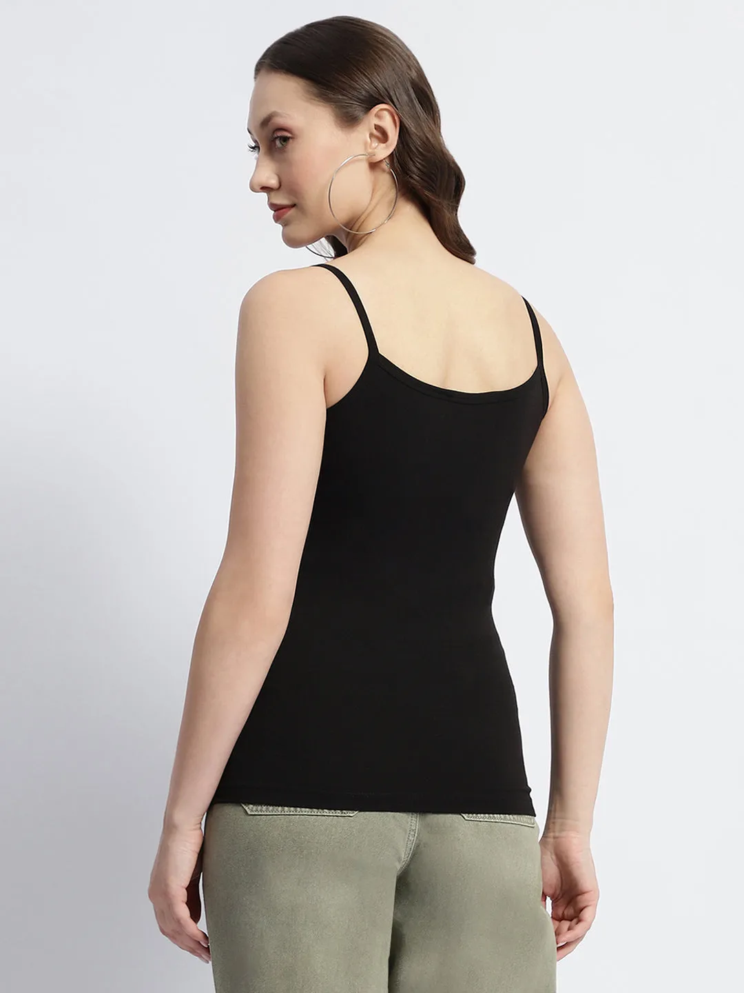 Madame Solid Cotton Blend Black Spaghetti