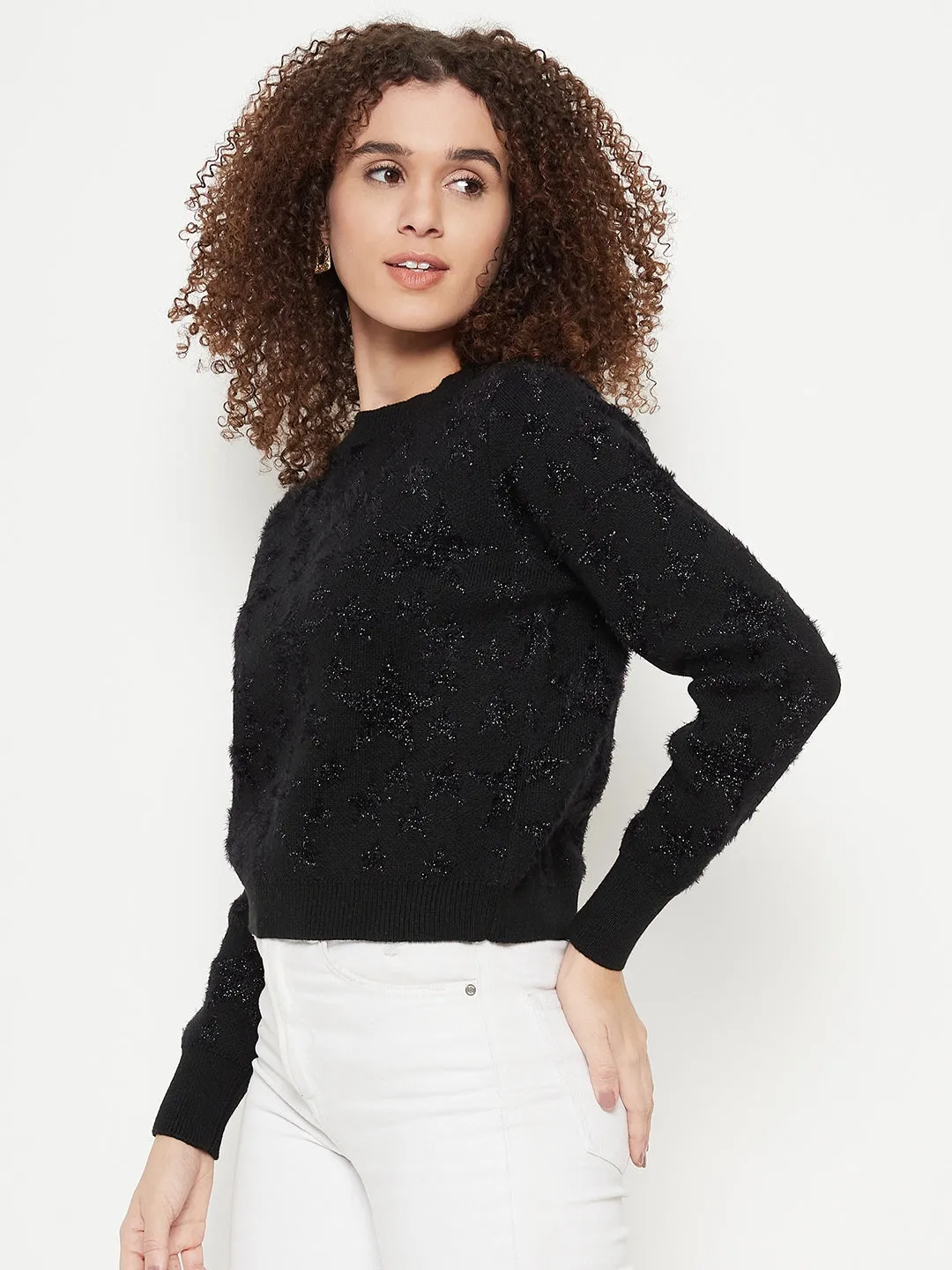 Madame Women Solid Black Sweater
