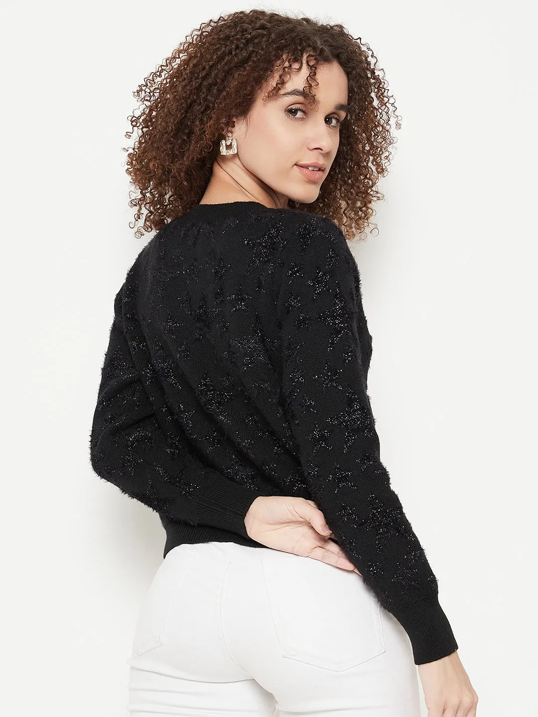 Madame Women Solid Black Sweater