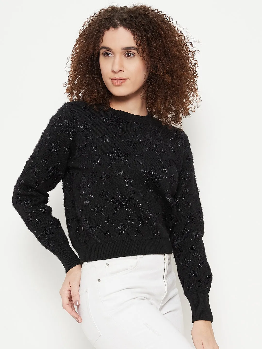 Madame Women Solid Black Sweater