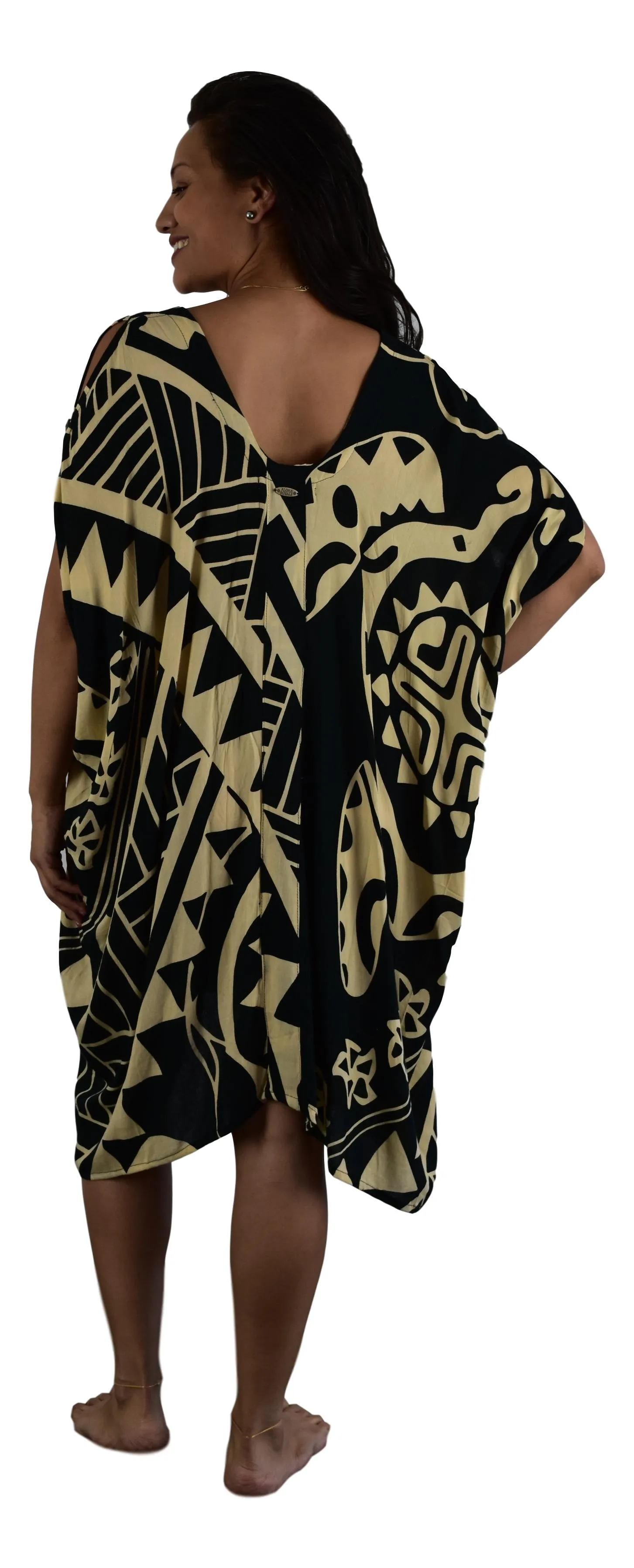 Makena Poncho with coconut buttons - Hawaiian Turtle - Black and Cream