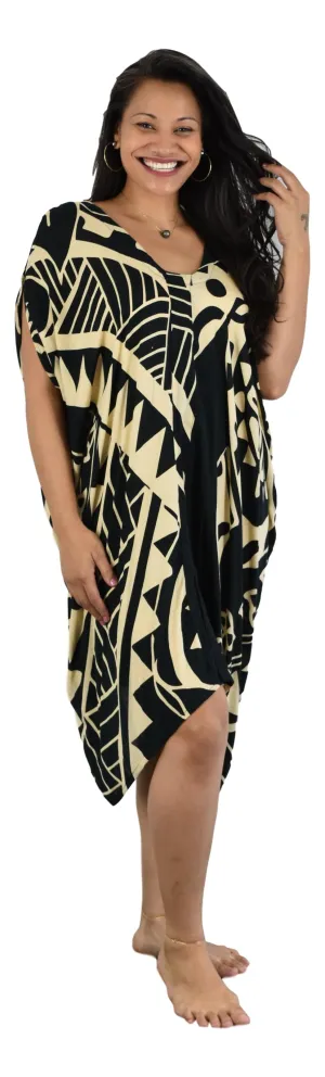 Makena Poncho with coconut buttons - Hawaiian Turtle - Black and Cream