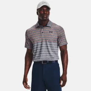 Men Under Armor Playoff Stripe Polo Shirt For Midnight Blue Marine Orange Blast Midnight Blue Marine Under Armour