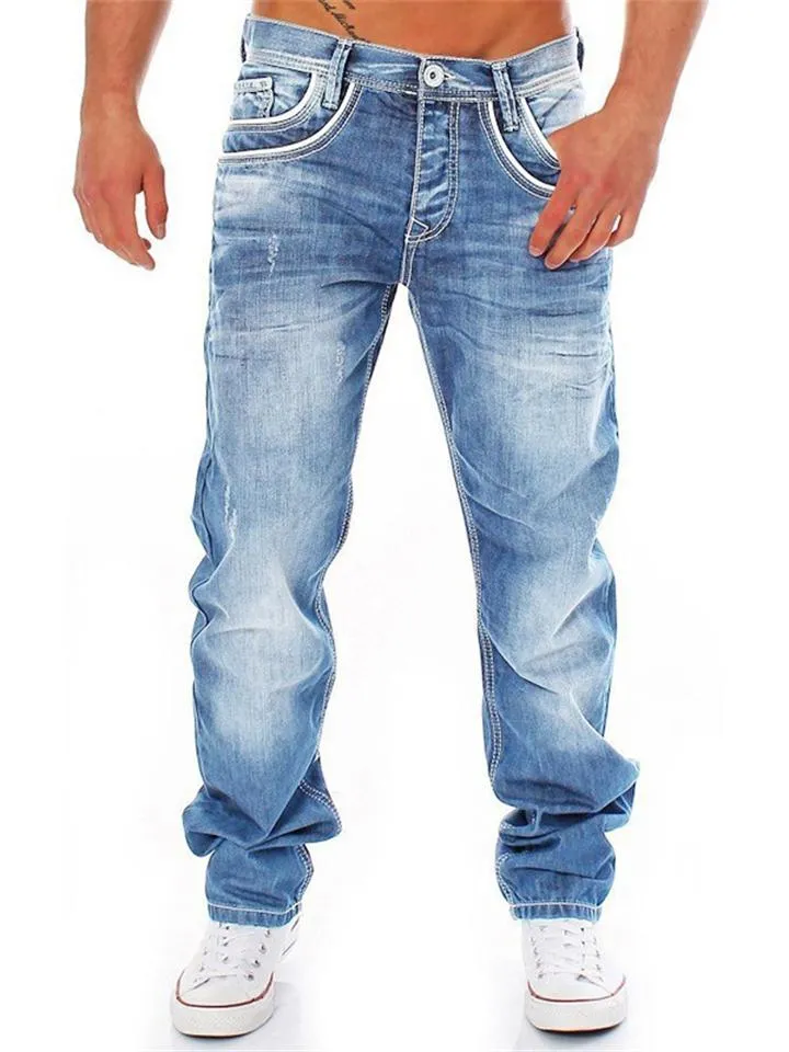 Men's Fashion Washed Effect Straight Denim Pants