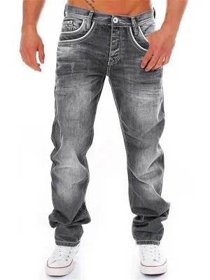 Men's Fashion Washed Effect Straight Denim Pants