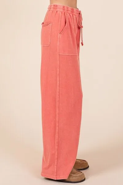 Mittoshop Mineral Wash French Terry Drawstring Wide Leg Pants