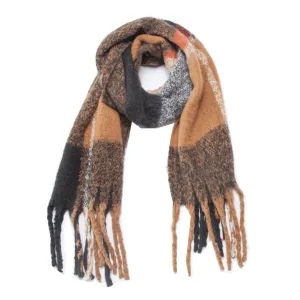 Mohair Plaid Fringe Scarf