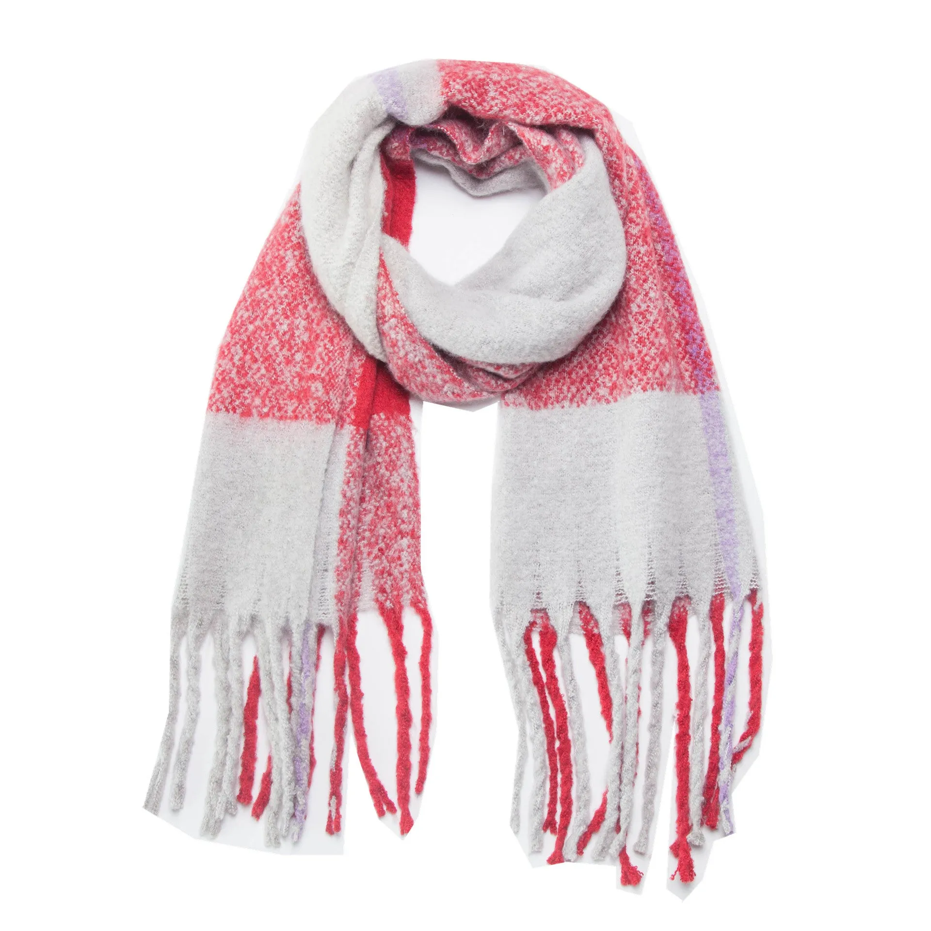 Mohair Plaid Fringe Scarf