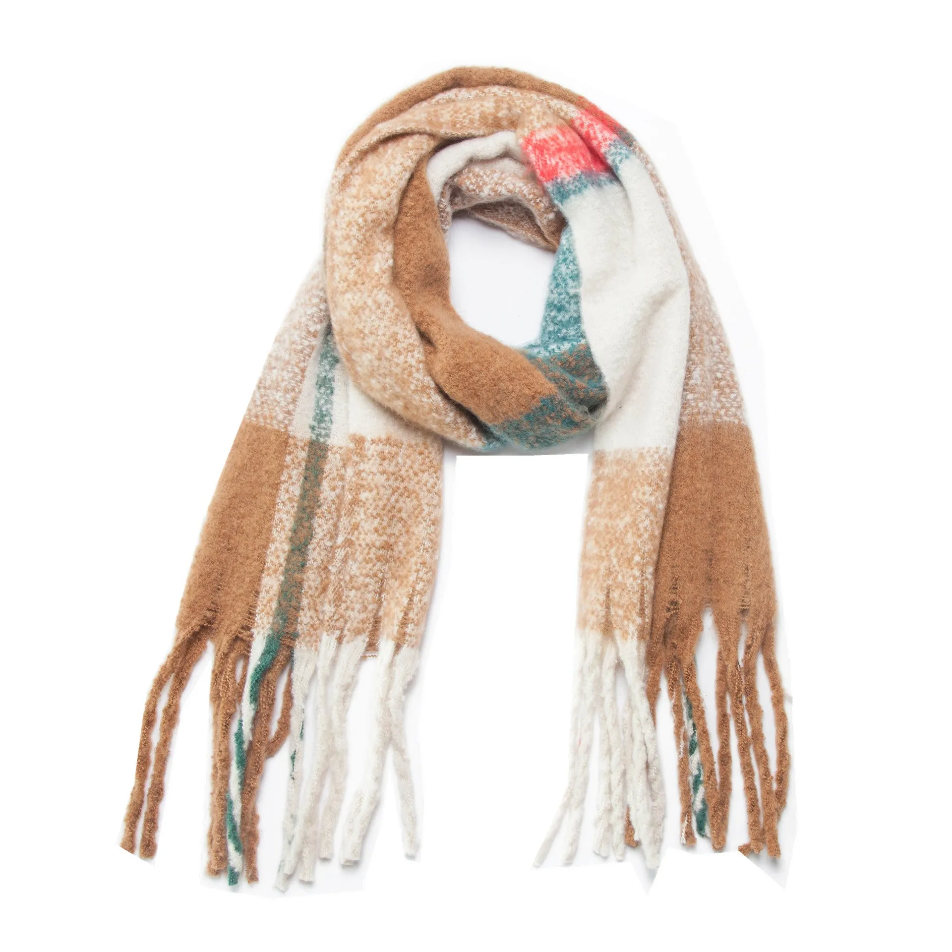 Mohair Plaid Fringe Scarf