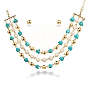 Multilayered Pearl Necklace and Earrings Set