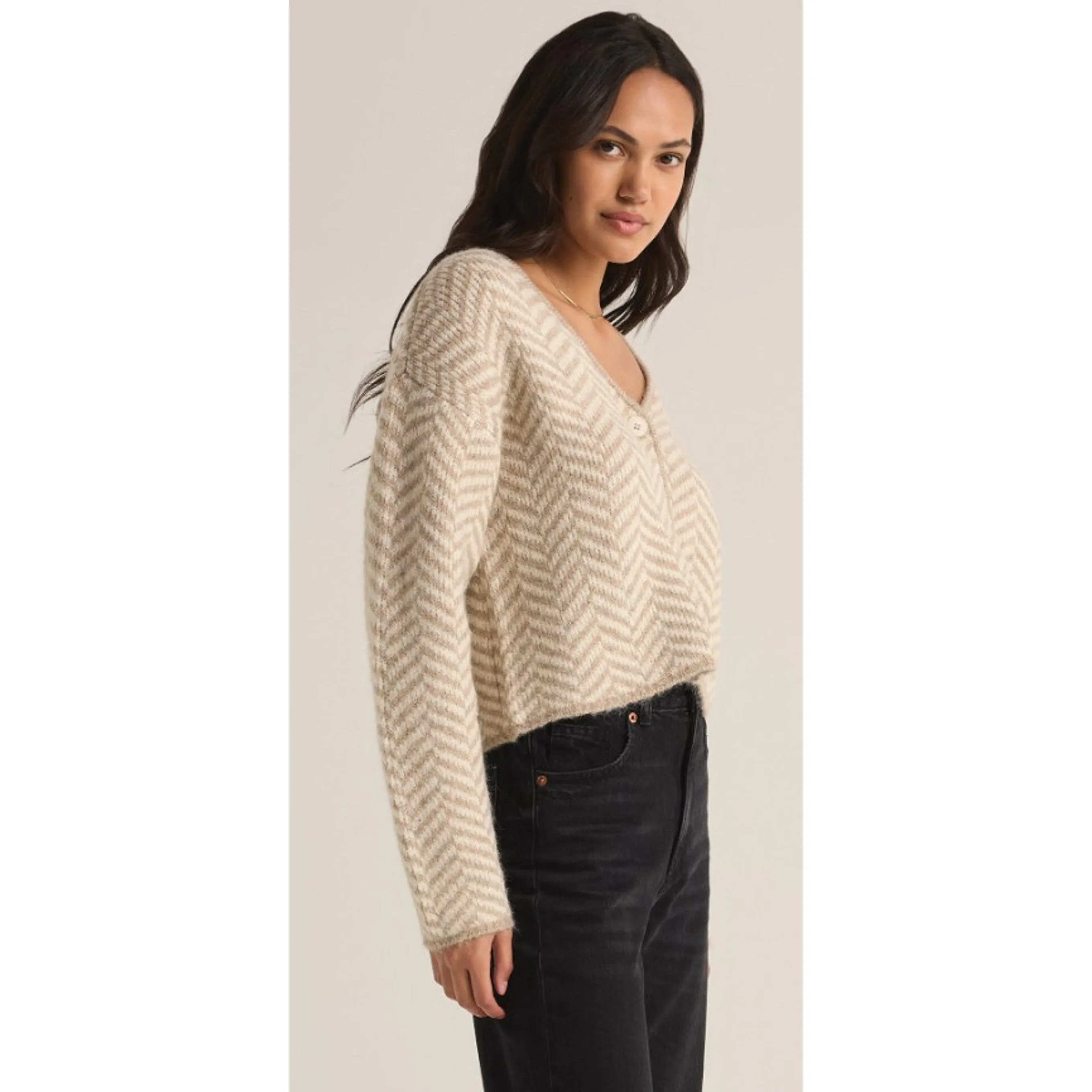 NAOMI HERRINGBONE CARDIGAN - SEA SALT