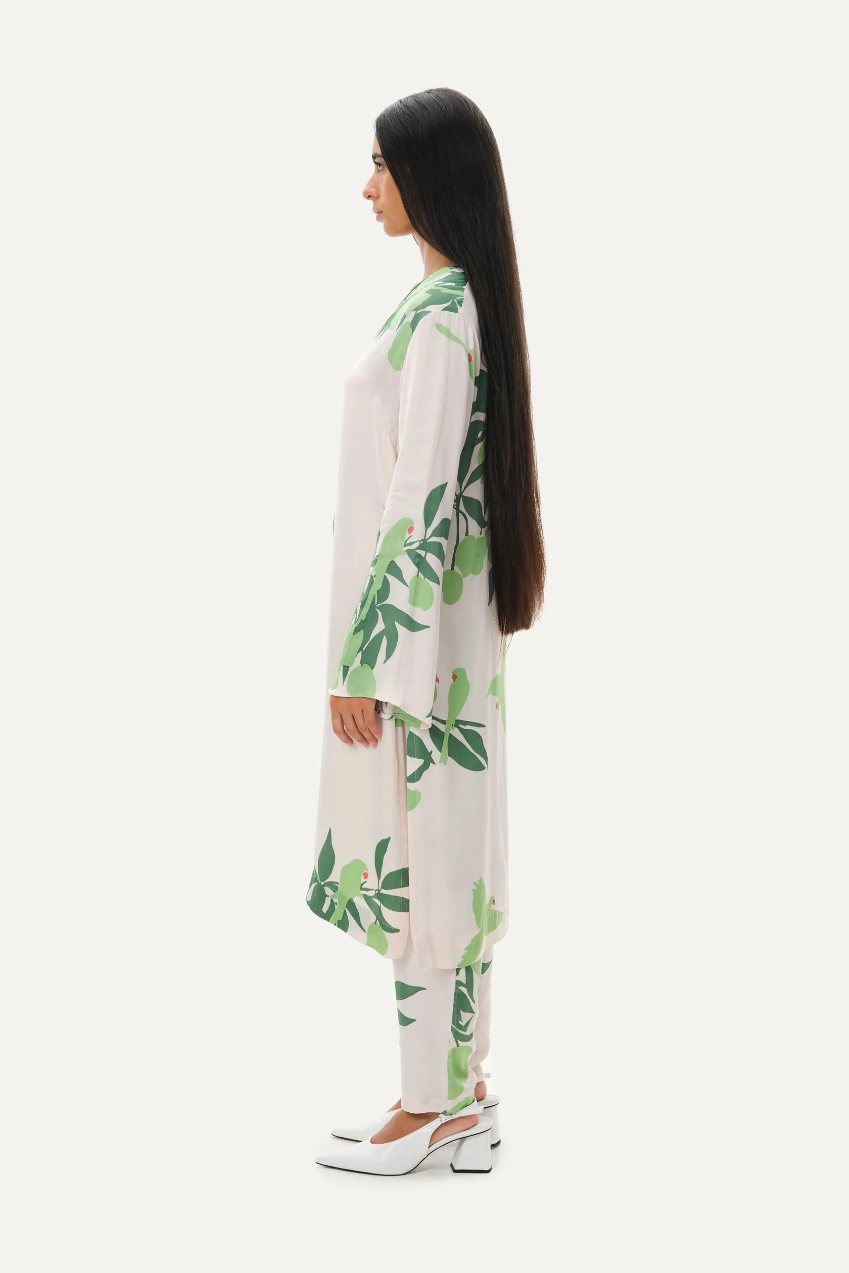 Naushad Ali   I   Tunic setMangoes & parrots Signature Spring Summer 2025 Soft Pink Cotton satin NA SS24 W03