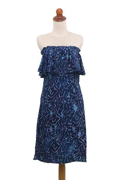 Navy & Lilac Batik Strapless Rayon Sundress from Bali - only S/M currently available