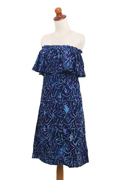 Navy & Lilac Batik Strapless Rayon Sundress from Bali - only S/M currently available