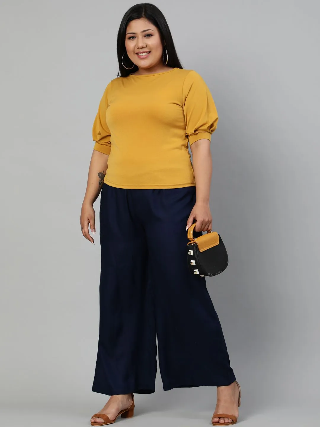 Navy Blue Solid Rayon Palazzo