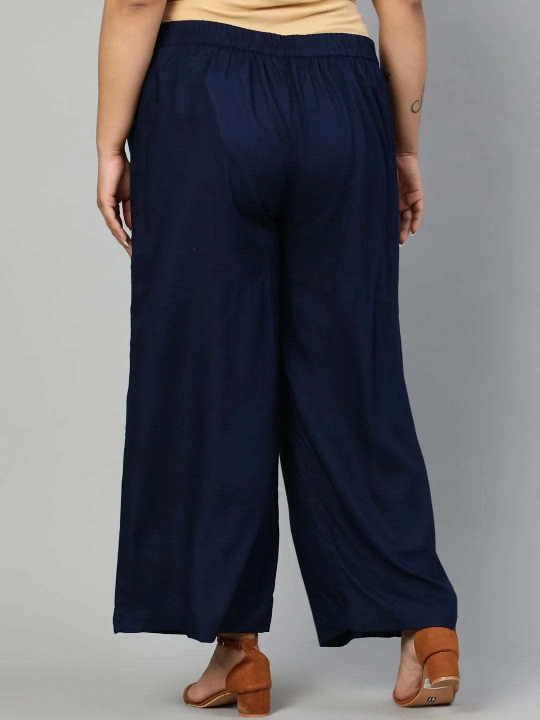 Navy Blue Solid Rayon Palazzo