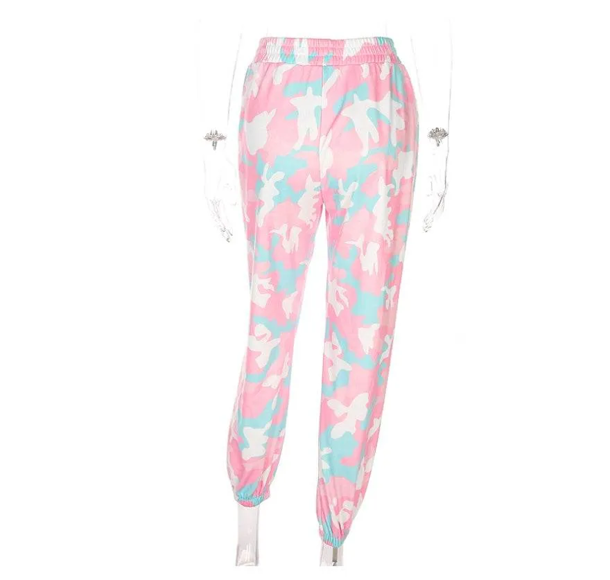 NCLAGEN New Women Camouflage Print Trousers Loose Harem Camo Pants Spring High Waist Casual Joggers Elastic Sweatpants
