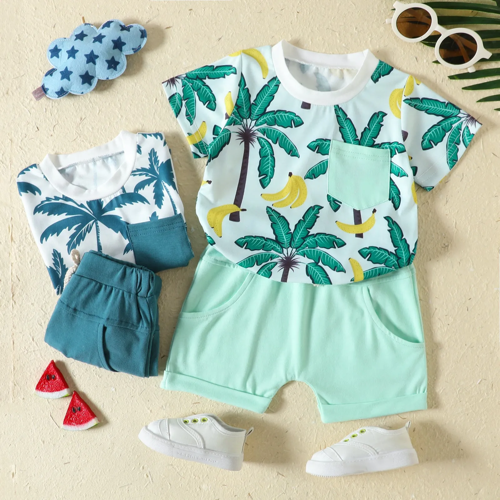 New Sports Style Tropical Rainforest Printing T-shirt Shorts Set