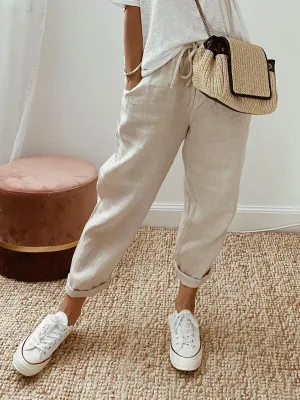 New with tags! Noracora Casual Baggy Cotton Linen Cropped Plain Pant in Khaki Sz S Retails $45  on sale