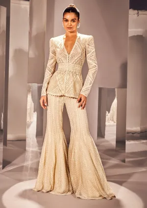 Nuray geometric ivory sharara set