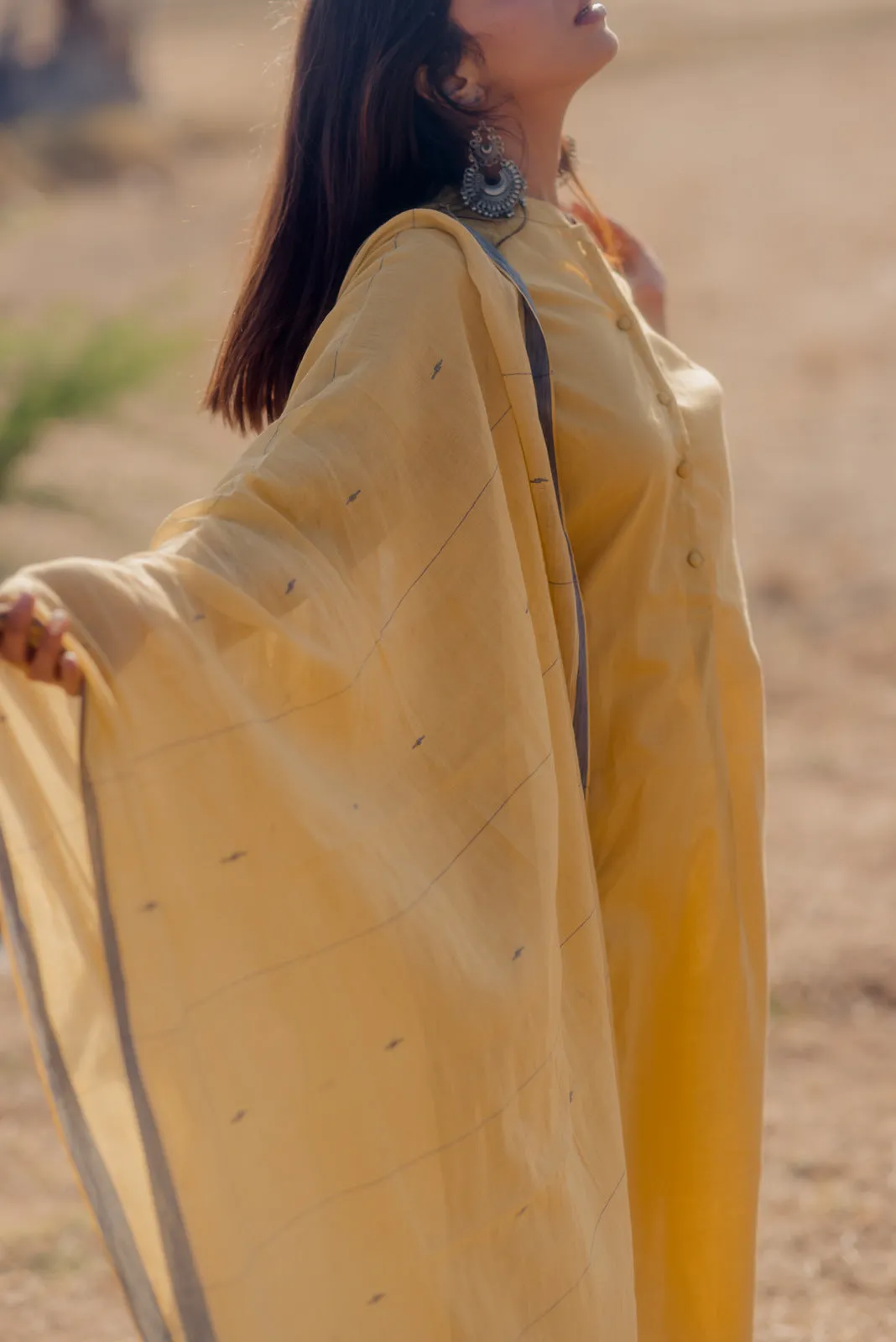 Ochre kurta set with Jaamdani Dupatta