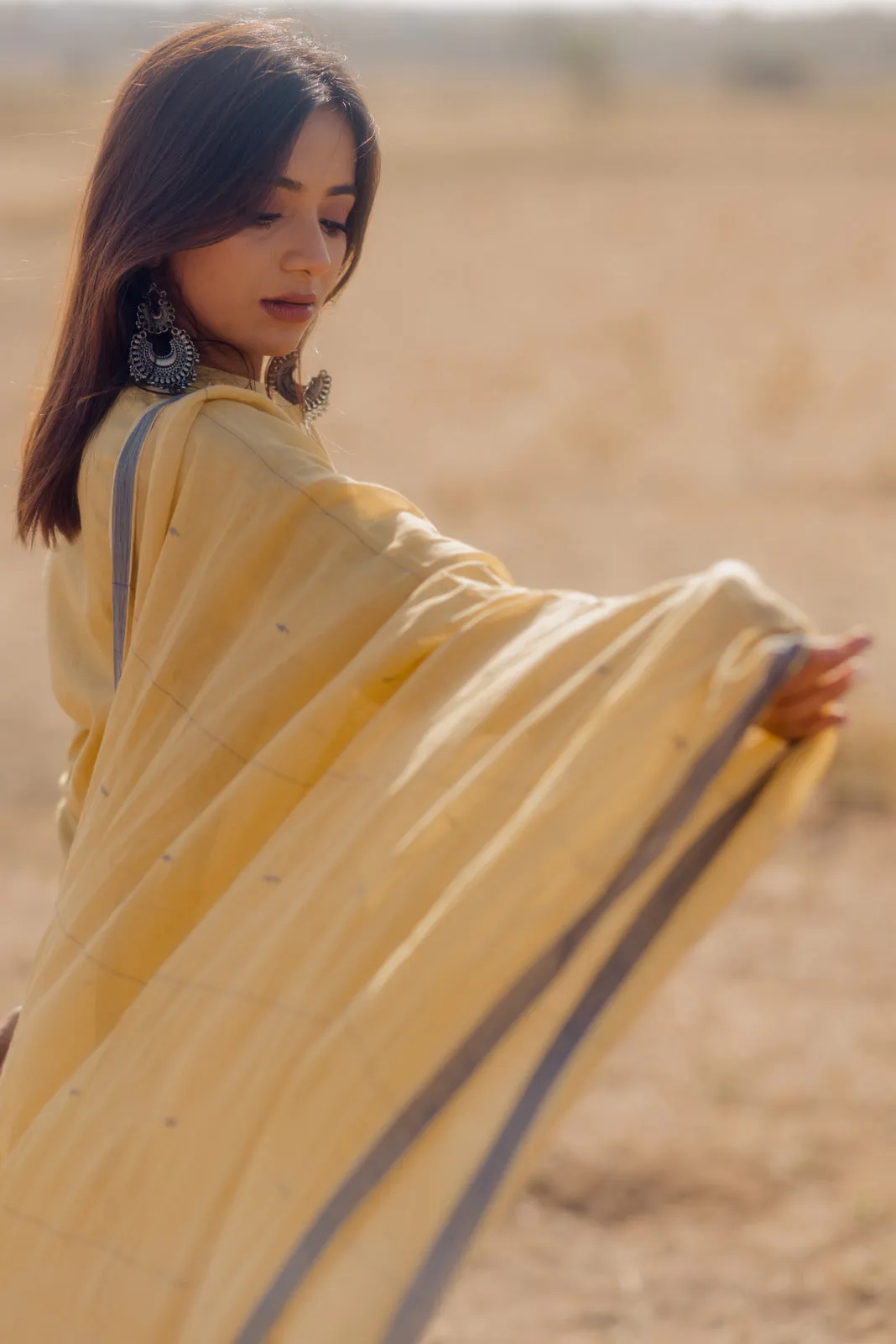 Ochre kurta set with Jaamdani Dupatta