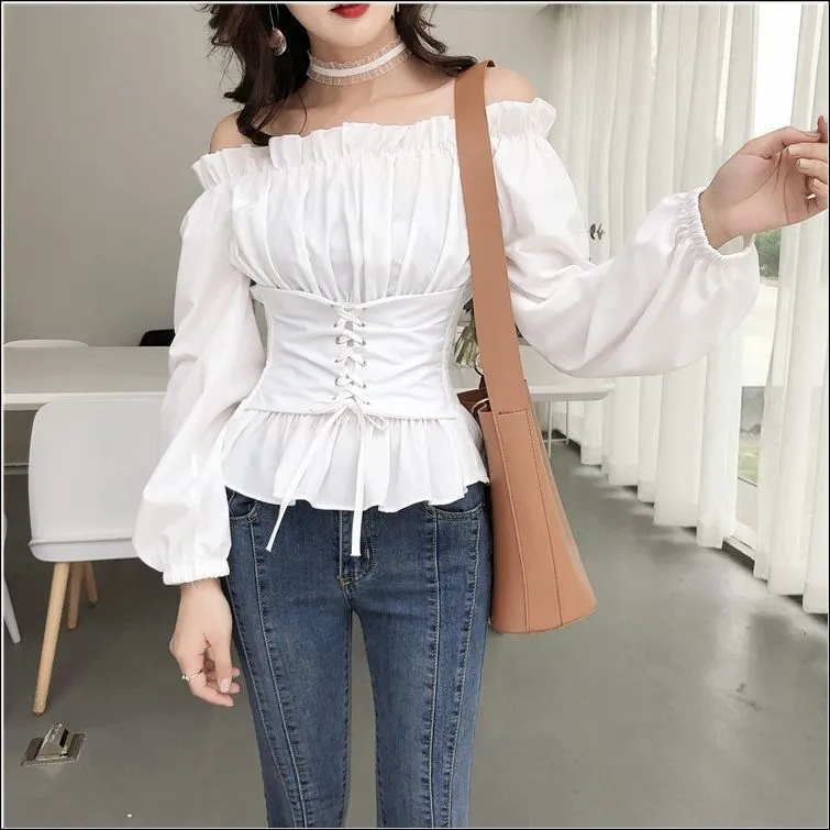 Off The Shoulder Lace Up Smocked Blouse 1869