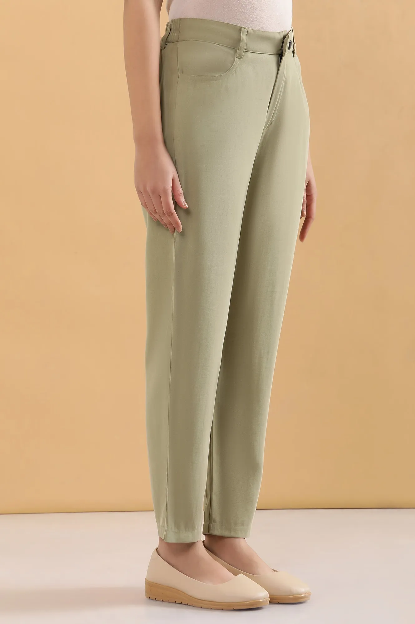 Olive Green Straight Fit Trouser Pants