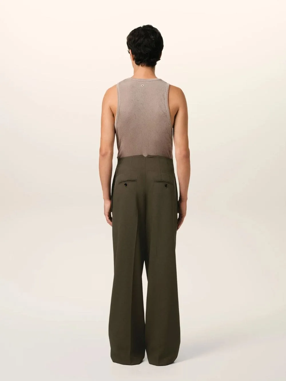 Olive Green Wool Sailor Trousers