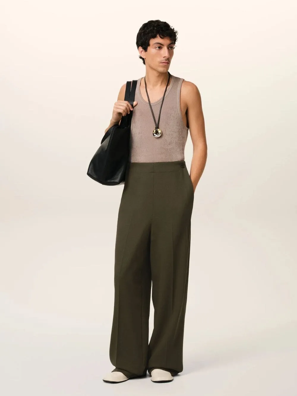 Olive Green Wool Sailor Trousers