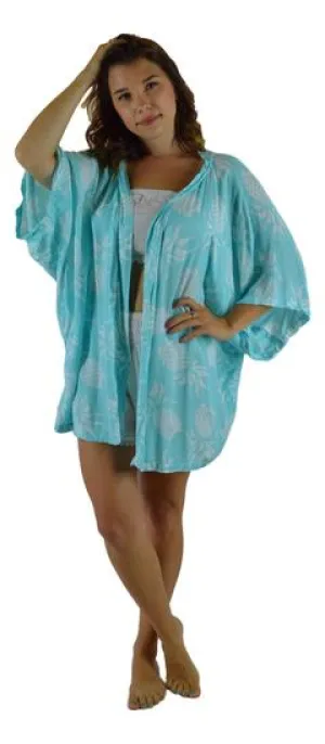 Open Camp Shirt - Aqua & White Pineapple