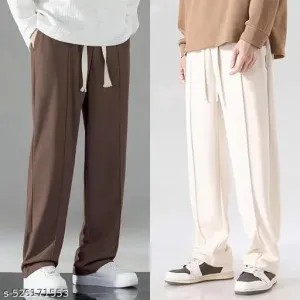 Pack of 2 Brown and Cream Trouser | Mens Flared Track Pants| Track Pants for mens loose fit| Trouser Pant for Men| Stylish Track Pants| Mens Trousers| Plain Track Pant