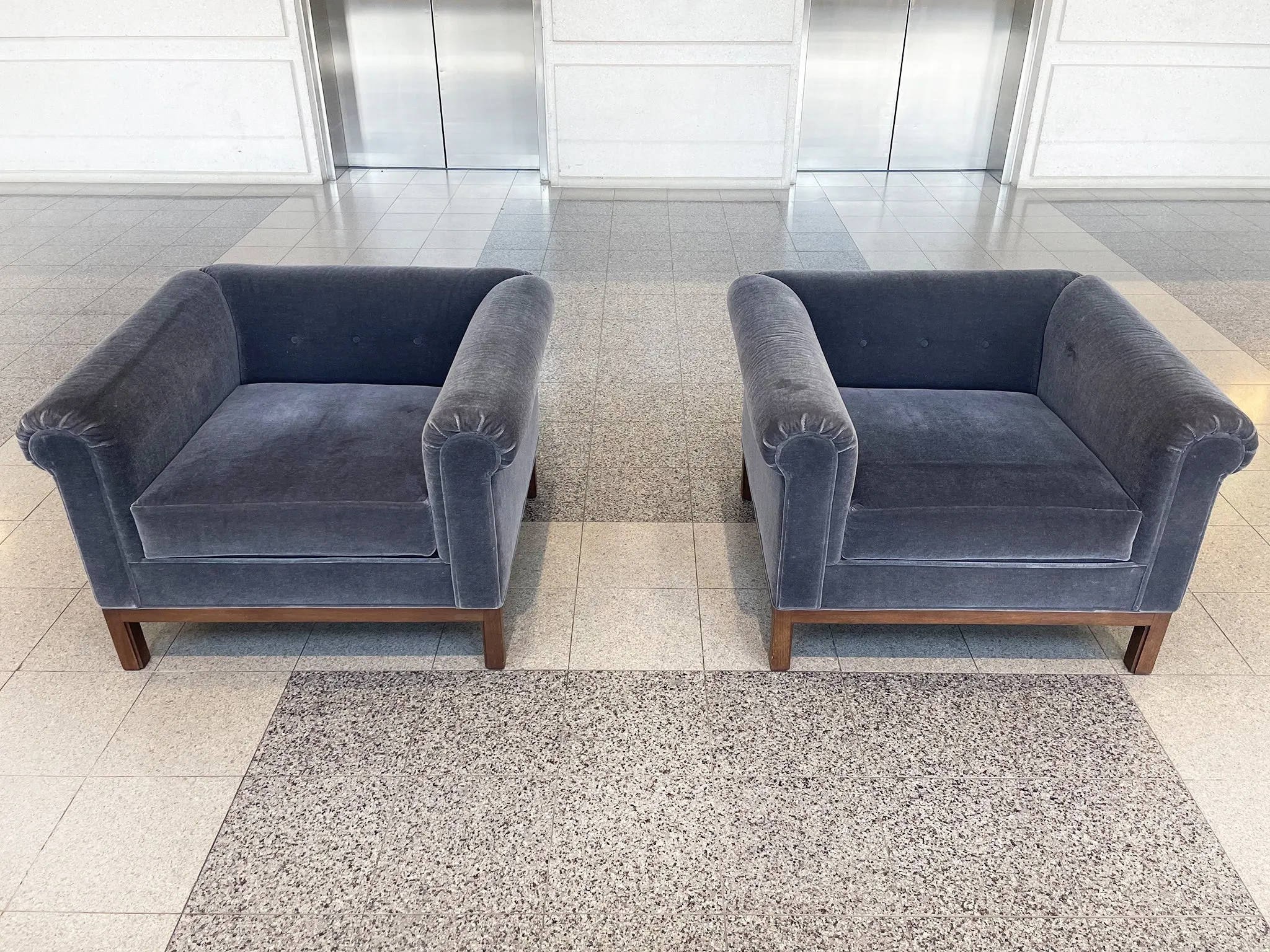 Pair of 1970s Roger Sprunger Roll Arm Chairs for Dunbar