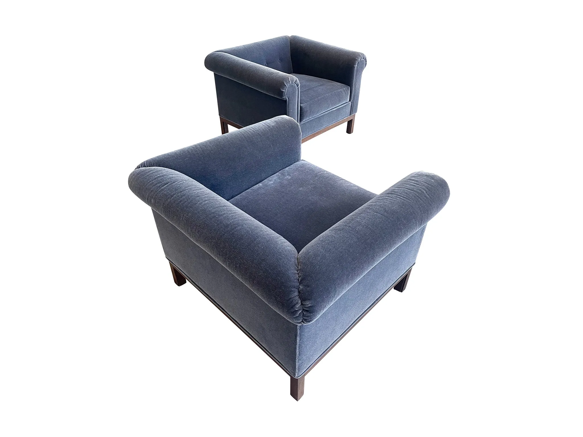 Pair of 1970s Roger Sprunger Roll Arm Chairs for Dunbar
