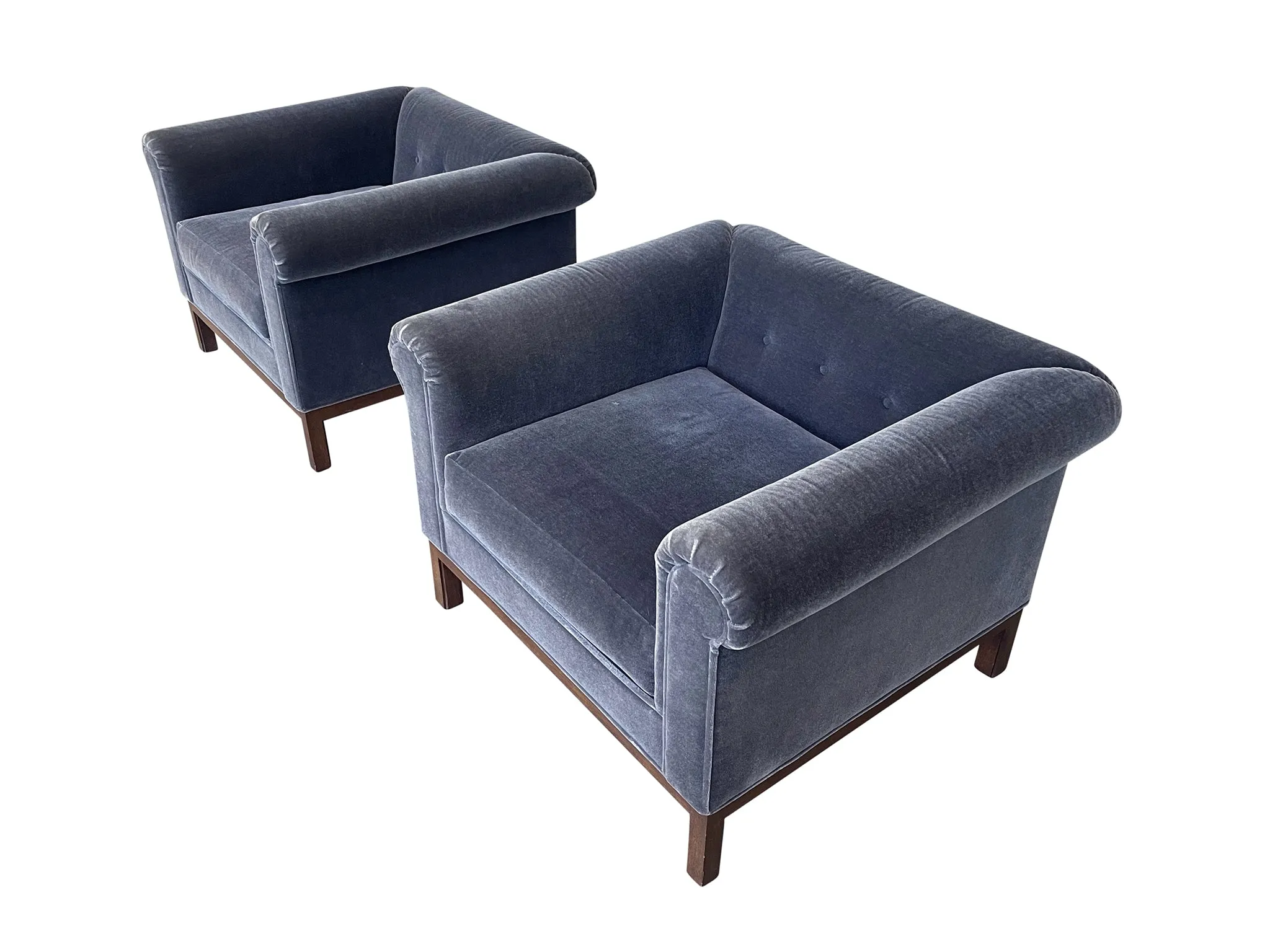 Pair of 1970s Roger Sprunger Roll Arm Chairs for Dunbar